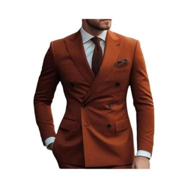 Imagem de Terno Masculino Laranja Formal De 2 Peças Com Botões Metálicos Para Ca