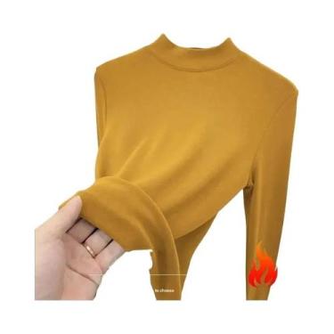 Imagem de Camiseta Térmica Feminina De Fleece Macio, Gola Alta Dupla Face Em Vel