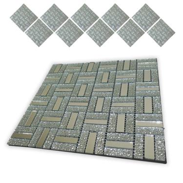 Imagem de Pastilha De Vidro Adesiva Kit 10 Uni Banheiro Cozinha Lavabo Sala Decorativa Moderna Reforma Requintado Aplicacao Facil