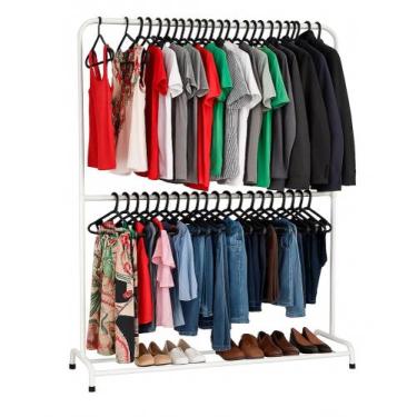 Imagem de Arara Dupla Para Roupas Com Sapateira 100 Aço Suporta 180 Cabides - Bi