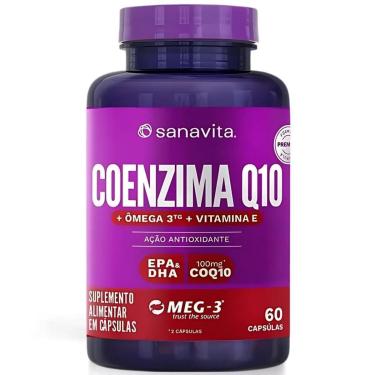 Imagem de Coenzima Q10 100mg Ômega 3 TG EPA DHA Vitamina E SANAVITA 60 Cáps Antioxidante COQ 10-Unissex