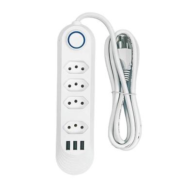 Imagem de Filtro De Linha Extensão Elétrica 4 Tomadas 2m Bivolt - Filtro De Linha Inteligente Com Proteção Contra Surtos E 3 Usb