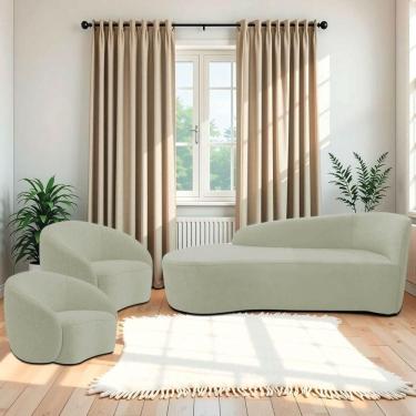 Imagem de Kit Divã Recamier Orgânico França 160cm Lado Esquerdo E 2 Poltronas Amore Bouclé Verde...