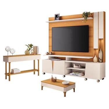 Imagem de Estante Home Theater Virtus Cinamomo Off White com Mesa de Centro Liz 
