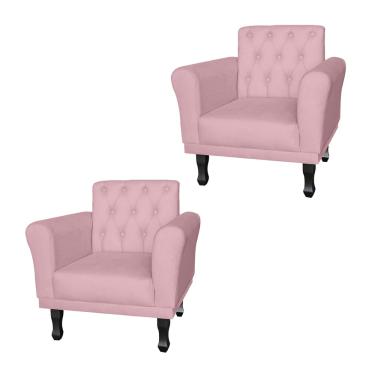 Imagem de Kit 2 Poltronas Decorativas Pés Luis VX Para Clínica Classic Suede Rosa Bebe - LM DECOR