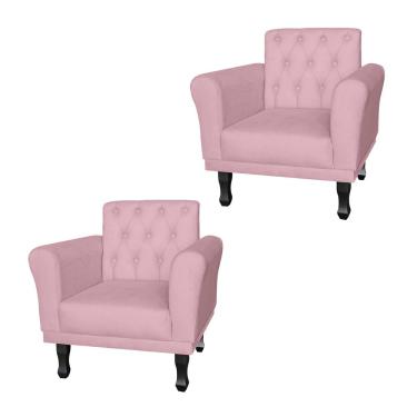 Imagem de Jogo 2 Poltronas Decorativas Para Sala de Espera Classic Suede Rosa Bebe - LM DECOR