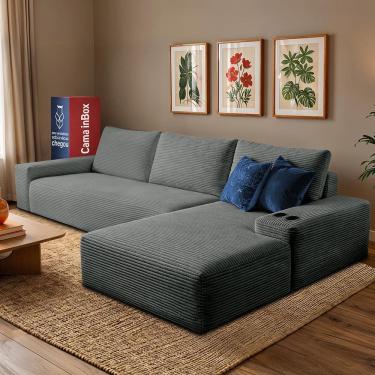 Imagem de Sofá Modular Evo de 3 Lugares com Chaise Dir Evo. Two 2,70m Boost Tech em Velourê Cama inBox