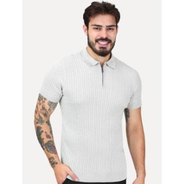 Imagem de Tricô Dixen Manga Curta Gola Polo Ziper Cinza-Masculino