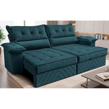 Imagem de Sofá Retrátil e Reclinável 2,60m com Molas e Espuma D33 Thunder. Velusoft Cama inBox