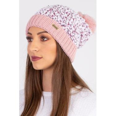 Imagem de Gorro feminino de malha com pompom 60020 - Domizia, Rosa, Branco