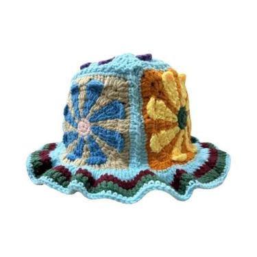Imagem de Chapéu Bucket Feminino De Crochê Artesanal Com Flores Para Outono/Inve