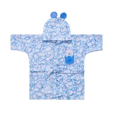 Imagem de Roupão de banho bebê bichinhos c/ capuz estampado bolsinho baby-joy - 