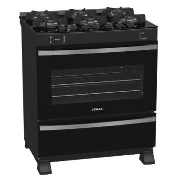 Imagem de Fogao 6 Bocas Venax Maxi Vitreo Preto Fosco Gas Glp, Preto, Bivolt