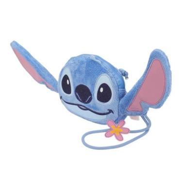 Imagem de Bolsa Infantil Transversal Veludo Personagem Bibi Stitch, Azul, Stitch