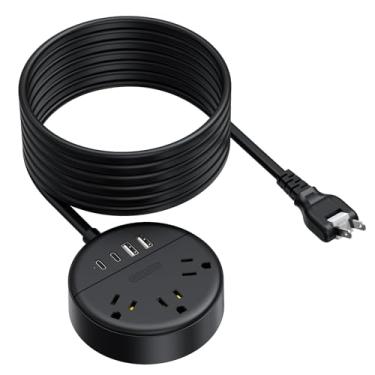Imagem de Tira de força de 2 pontas, cabo de extensão de 4,6 m, adaptador de tomada de 2 garras a 3 garras com plugue polarizado, 3 saídas CA 2 USB, montável na parede, ideal para saídas sem terra, escritório em casa