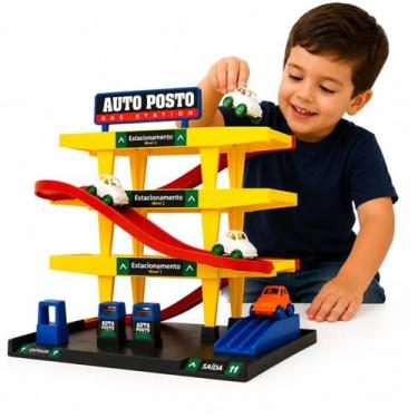 Imagem de Auto Posto Infantil Nig Brinquedos Com 2 Carrinhos E 3 Andares, Amarel