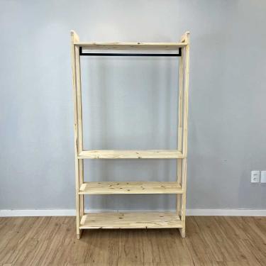 Imagem de Arara de Roupas Linea Ample sem Porta sem Gavetas Madeira Pinus 100CM Amadeirado Artfactory Design 4 Prateleiras