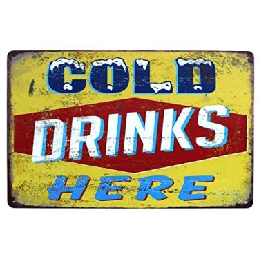 Imagem de SUMIK Cold Drinks Here Placa de metal estanho, Placa de pôster de arte vintage Bar Cozinha Decoração de parede de casa
