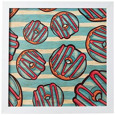 Imagem de Arte Maníacos Quadro decorativo com moldura caixa branca em Madeira - Donuts Azul com Rosa - 30x30cm
