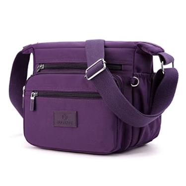 Imagem de Bolsa transversal feminina, bolsa leve para uso diário, bolsa de ombro de nylon impermeável de moda Roxo