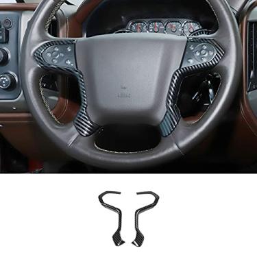 Imagem de JeCar Capa de acabamento para volante ABS acessórios de decoração interior para Chevy Silverado/GMC/Sierra, acabamento de fibra de carbono 2014-2018