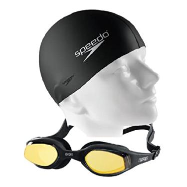 Imagem de Kit Óculos Natação Speedo Tempest Espelhado + Touca Flat Silicone (óculos preto espelhado)