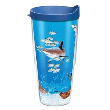 Imagem de Tervis Copo isolado Guy Harvey de parede dupla Made in USA mantém as bebidas frias e quentes, 680 g, colagem de tubarão