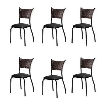 Imagem de Conjunto Com 6 Cadeiras Espanha Iii Preto 89 Cm - Mais Decor