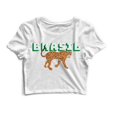 Imagem de Blusa Cropped Blusinha Camiseta Feminina Brasil Onça Pintada - Goup Su