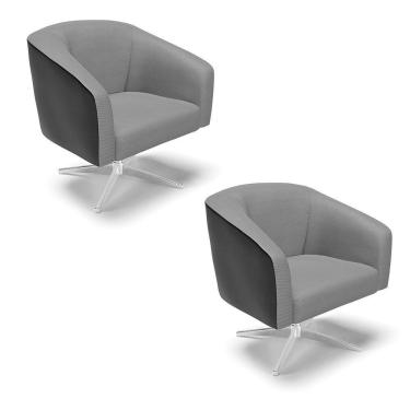 Imagem de Kit 2 Poltronas Corano Preto Com Grafite A131 Base Cromada