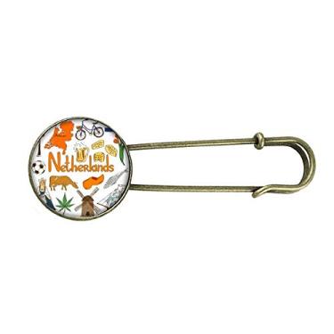 Imagem de Holanda Landscap Animais Bandeira Nacional Retro Metal Broche Broche Clipe Joias