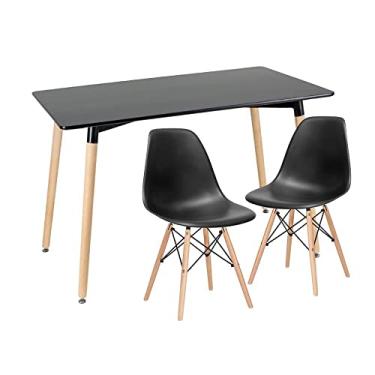 Imagem de Loft7, Mesa de jantar retangular Eames 60 x 120 cm preto + 2 cadeiras Eiffel Dsw