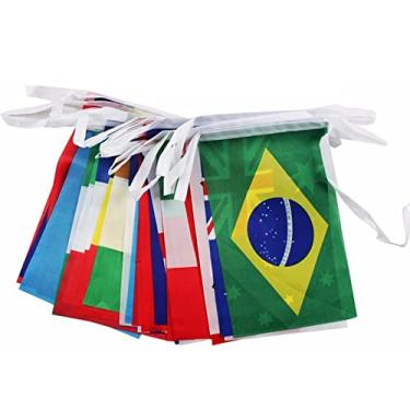 Imagem de Kit Cordão Varal Bandeira 32 Países Bandeirinhas 14x21 Cm