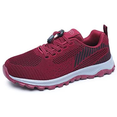 Imagem de Tênis de caminhada feminino slip on tênis de malha confortável casual esportes sapatilhas leves respiráveis tênis de corrida para mulheres, vermelho, 38 UE / 7 EUA