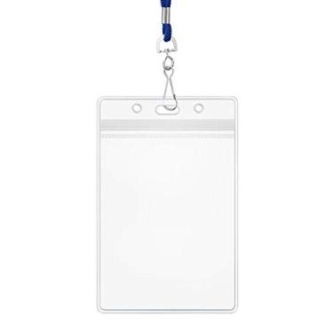 Imagem de Cordão com suporte para crachá Porta-cartões de identificação de plástico transparente vertical e cordões de pescoço com gancho giratório J da ZHEGUI (Liberty Red, pacote de 25)
