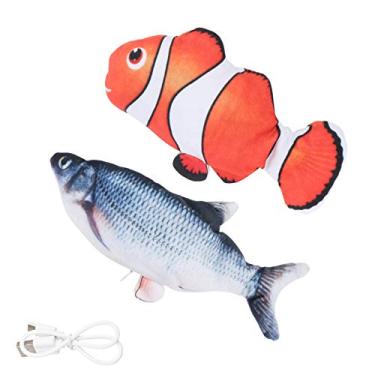 Imagem de Balacoo 2 peças Brinquedo elétrico para gatos de peixe realista interativo de pelúcia para peixes dançantes, peixes, erva de gato, perfeito para morder, chutar e chutar