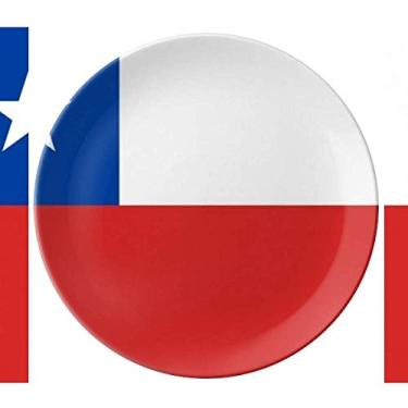 Imagem de Prato de porcelana decorativa com bandeira nacional do Chile da América do Sul