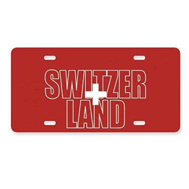 Imagem de DIYthinker Placa de carro com nome da bandeira da Suíça em aço inoxidável para decoração de carro