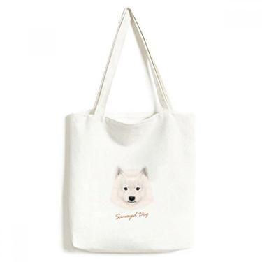 Imagem de Bolsa branca Samoied para animais de estimação, bolsa de lona, bolsa de compras, lavável