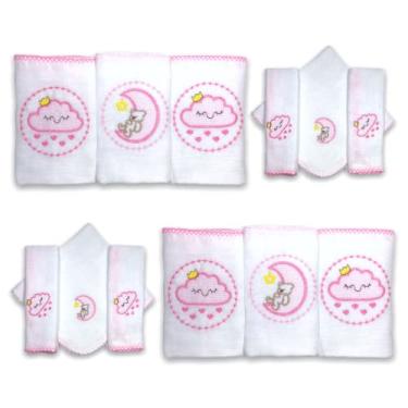 Imagem de Kit 12 Fraldas De Pano Bordadas (6 De Ombro E 6 De Boca) ROSA 2