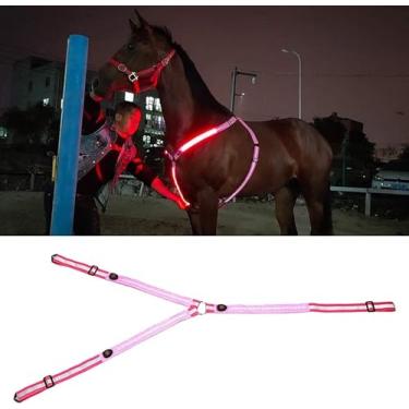 Imagem de Coleira peitoral de cavalo com led, recarregável, usb, ajustável, alta visibilidade, aderência para cavalo noturno, equitação, show, rosa 16 sereno