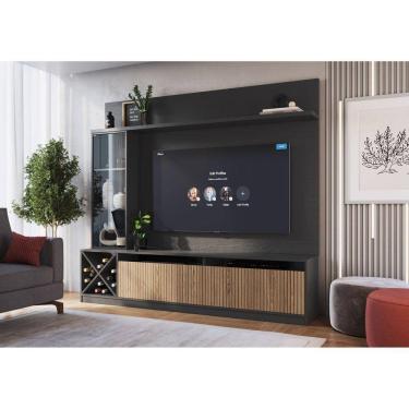 Imagem de Rack com Impressão Ripado Painel para TV até 50 Polegadas Adega e Cristaleira Turim Quiditá Grafite/Brise