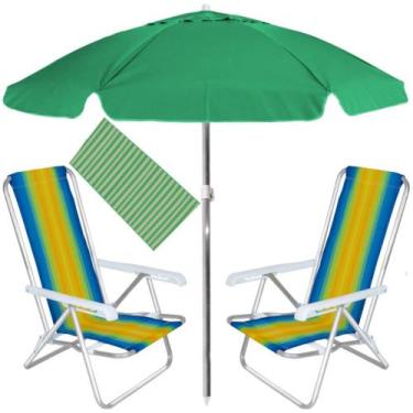 Imagem de Kit Praia Com Guarda Sol 1,60M + 2 Cadeiras De Praia Aluminio + Esteir