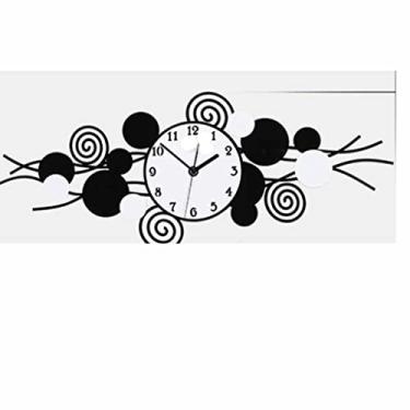 Imagem de N/A Relógio de parede grande e silencioso, relógio de parede com adesivo de quartzo, preto e branco, casa vision