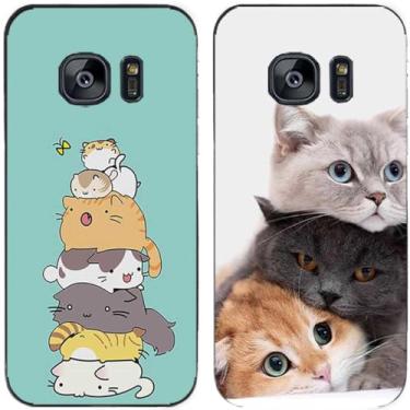 Imagem de 2 peças de capa de telefone traseira de silicone em gel TPU com estampa de pilha de gato fofo para Samsung Galaxy todas as séries (Galaxy S7 Edge)