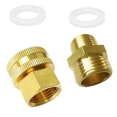 Imagem de AOPANDA Mangueira de jardim de latão rosqueada 3/4 GHT para 1/2 NPT Conexão, adaptador de conector giratório rápido para jardim, rosca dupla macho e fêmea GHT 3/4 x 1/2 NPT (embalagem com 2)