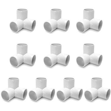 Imagem de QWORK Cotovelo de encaixe de PVC de 3 vias de 1,9 cm, pacote com 10 conectores de encaixe de PVC, grau de móveis, para construção de móveis e estruturas de PVC, branco