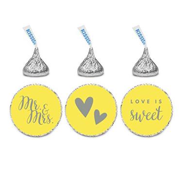 Imagem de Andaz Press Trio de etiquetas de gotas de chocolate, serve para beijos, casamento Mr. & Mrs, amarelo, pacote com 216, para chá de panela, lembrancinhas de festa de noivado, presentes, bolsas, artigos de papelaria, envelopes, decoração, decorações