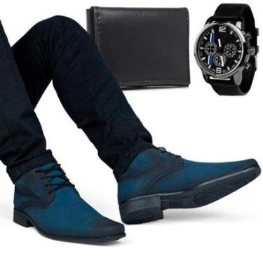 Imagem de Bota Social Masculina Bico Fino Cano Médio Nobuck + Carteira e Relógio-Masculino