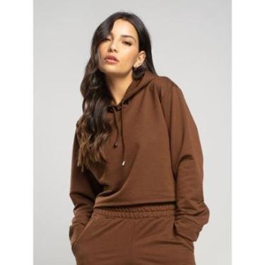 Imagem de Casaco Cropped com Capuz Moletinho Moda Casual Feminina-Feminino